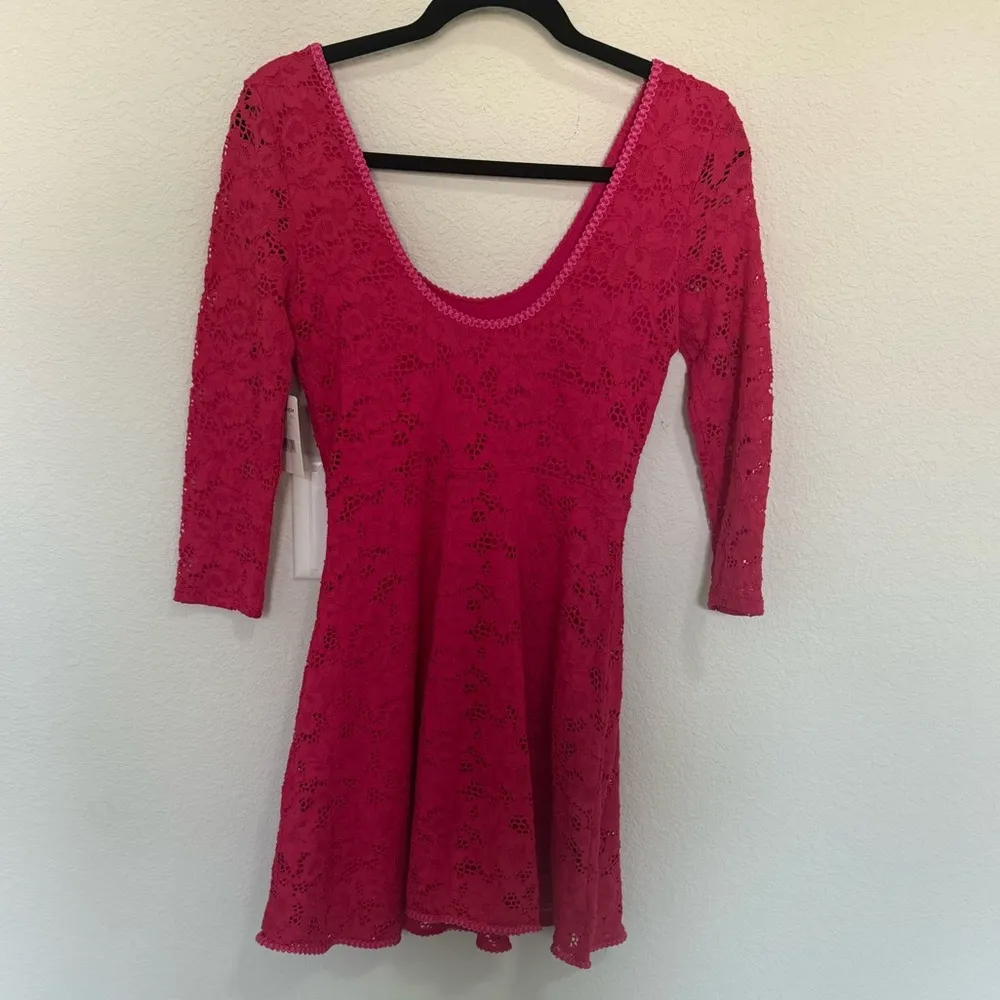 Free People Hot Pink Secret Garden Lace Skater Mini Dress Small NEW - Image 9