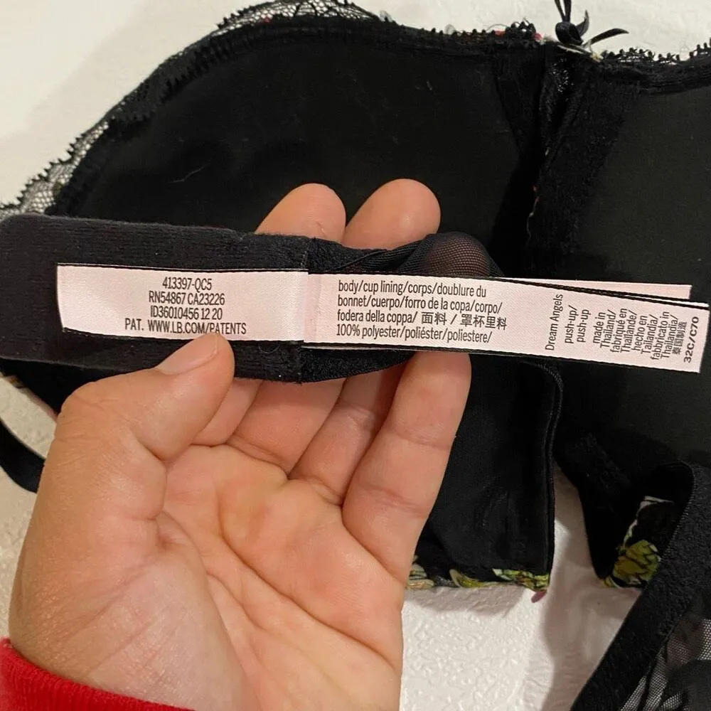 Victoria’s Secret Dream Angels Floral Lace Push-Up Bra Size 32C - Image 4