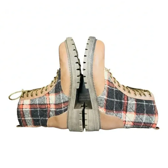 Rock & Candy‎ Brown Plaid Lace Up Max Round Toe Platform Booties Women Size 8.5 - Image 9