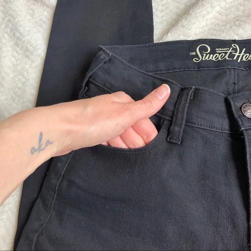 Old Navy Black Sweetheart Jeans Womens 0 Short Skinny High Rise Denim Zip Fly - Image 7