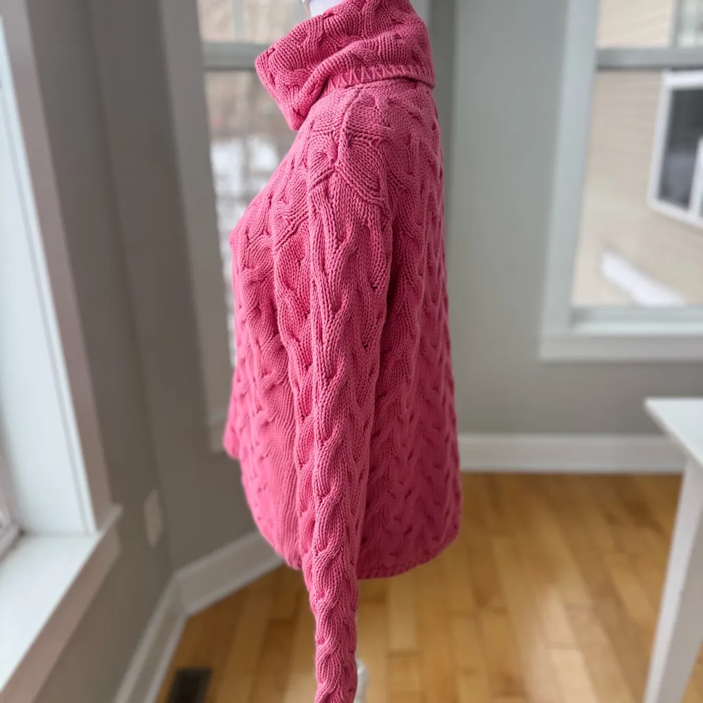 Vintage 90s Wainscott Rose Pink Cable Knit Cotton Turtleneck Sweater Sz Medium - Image 2