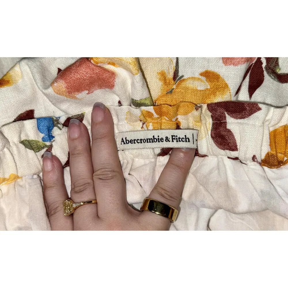 NEW Abercrombie & Fitch White Blue Floral Linen High Slit Maxi Skirt Size Small - Image 5