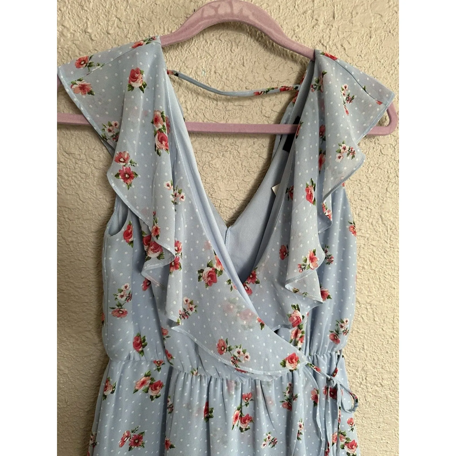 Soprano Blue Floral High Low Babydoll Midi Dress Whimsical Cottagecore‎ Flutter - Image 4