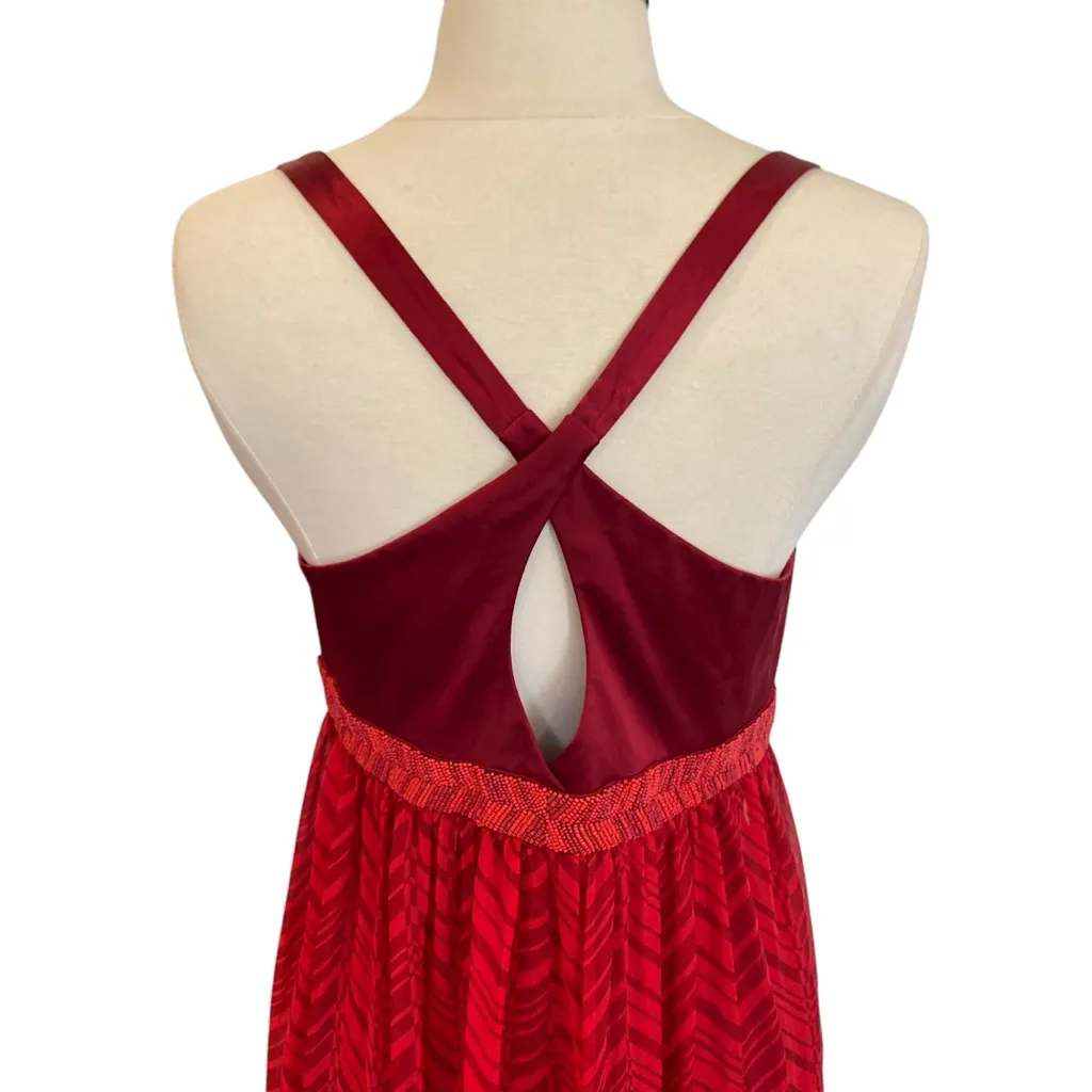 Laundry by Shelli Segal Silk Beaded Gown with Chevron Skirt and Crisscross Back - Image 9