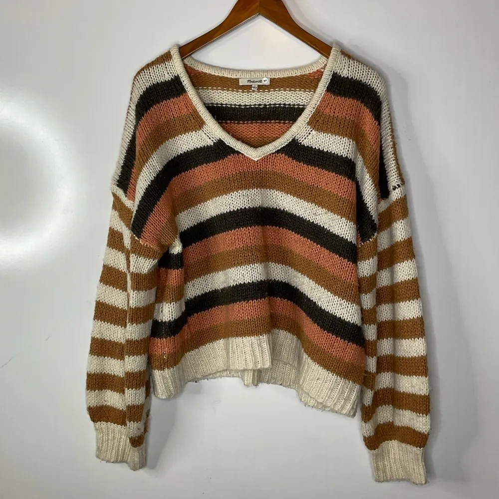 Madewell Balloon-Sleeve Pullover Sweater in Stripe Mix Size Large - Image 3