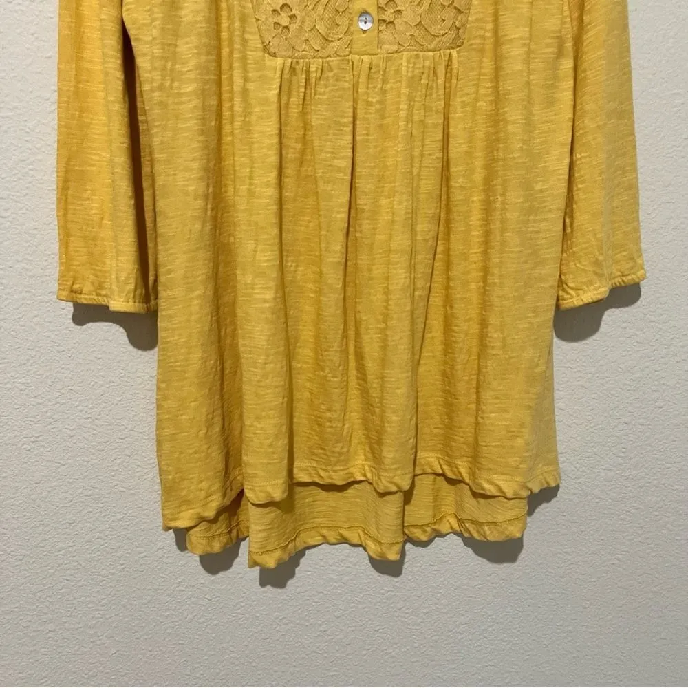 LOGO Lori Goldstein Lace‎ Tunic Top Womens Size S 3/4 Sleeves Stretch Yellow - Image 4