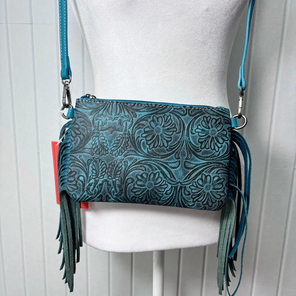 Montana‎ West Blue /teal Floral Clutch with Fringe - Image 9