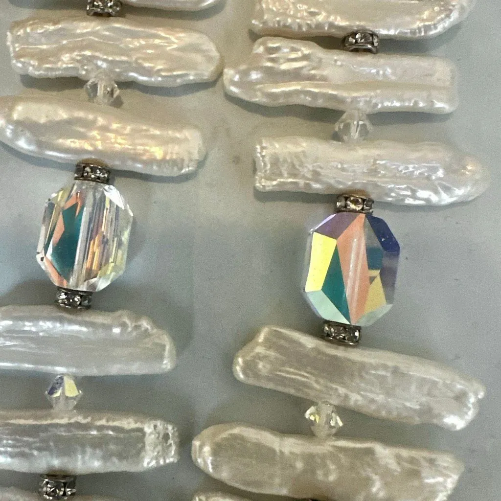 Sterling Silver LUO – Freshwater Stick Pearl Necklace w/ Swarovski Crystals - Image 3