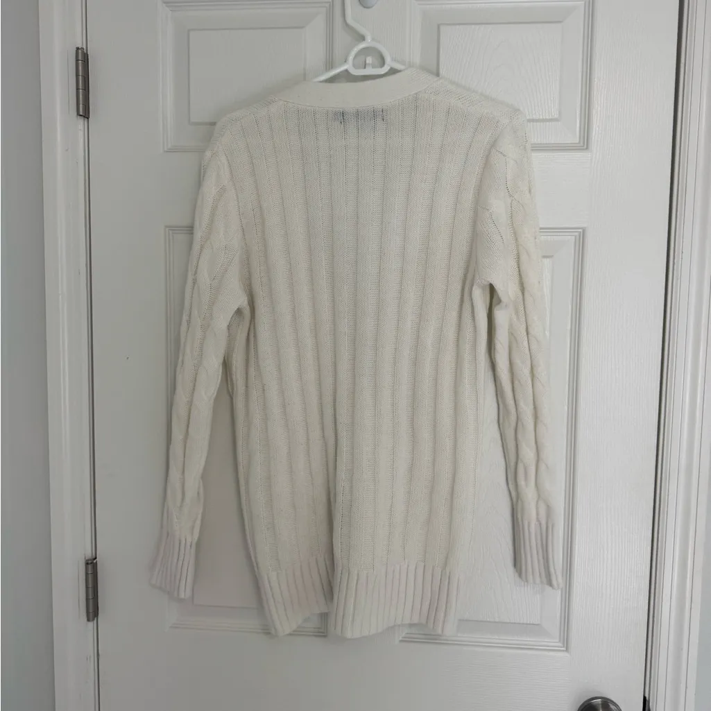 Women's White Cable Knit Cardigan Sweater - Image 4
