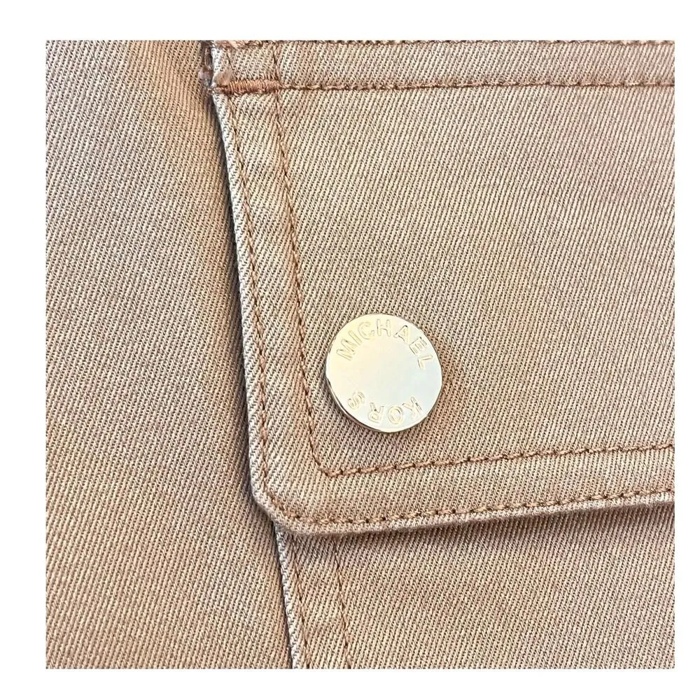 NEW Michael Kors Stretch Organic Cotton CARGO PANTS Women's 2 Dark Camel Tan NWT - Image 7