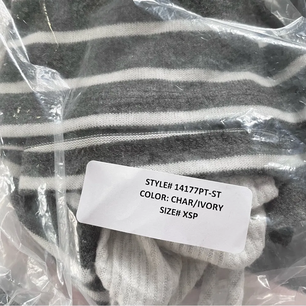 New  Cowl Neck Brushed Knit Top Charcoal Grey Stripe Petite Size XS - Image 16