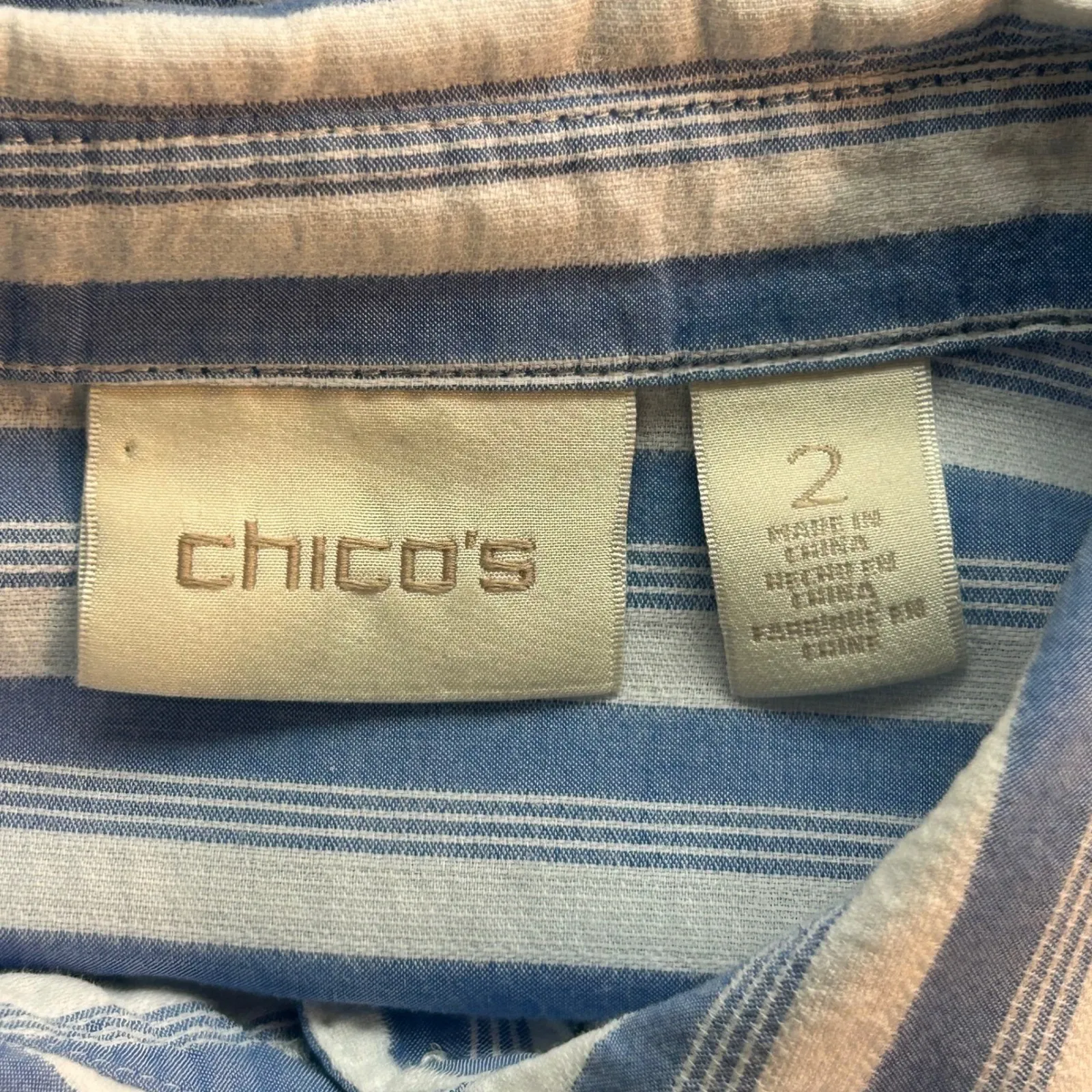 Chicos Button Up Shirt Blue White Large Or 2 - Image 7