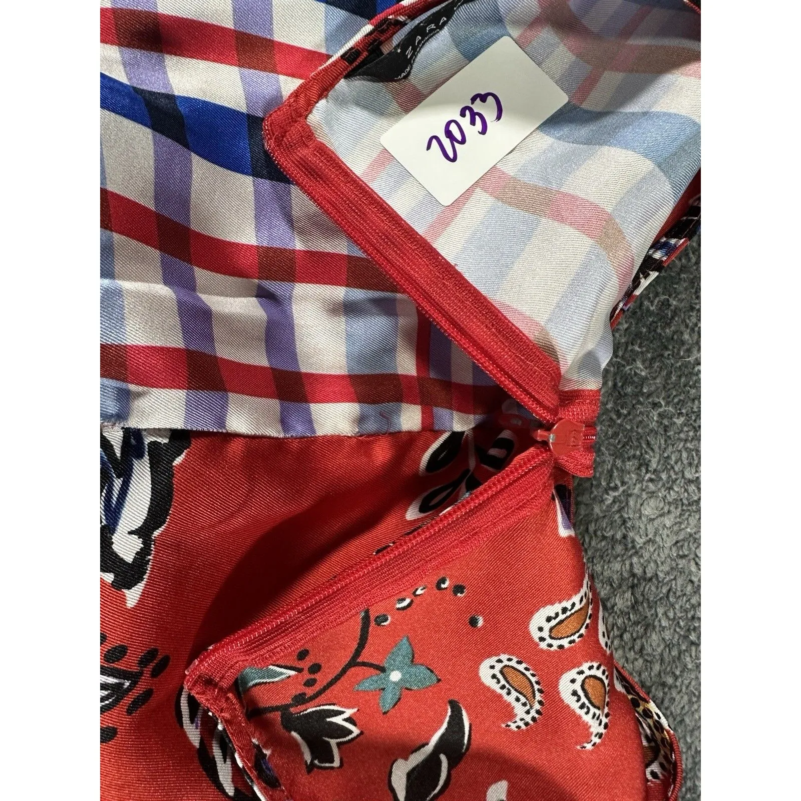 Zara Red Blue Multi Floral Paisley Bird Patchwork Blouse Top Size XL - Image 11