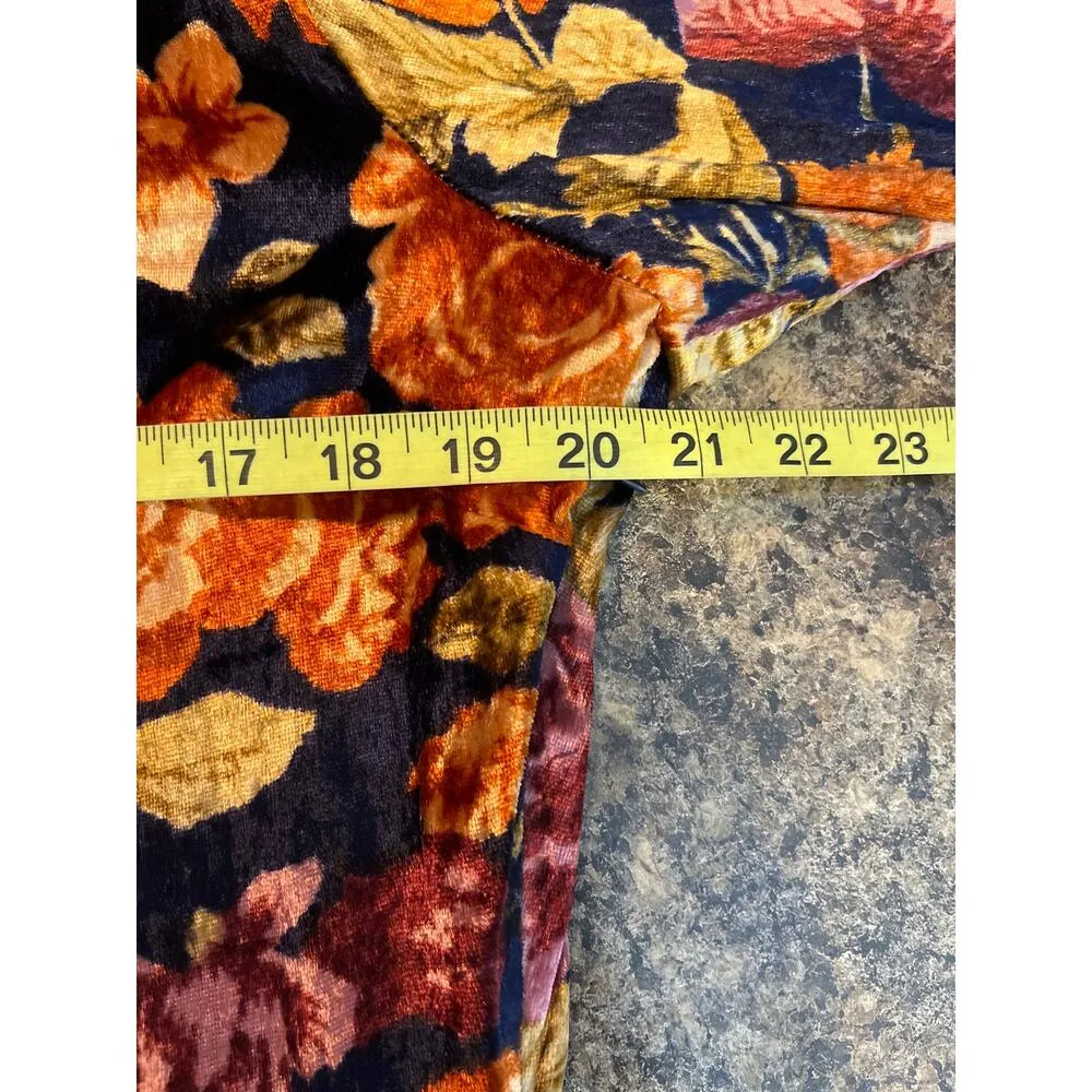 Antik Batik Blue Orange Floral Mini Dress Large Velour Long Sleeve - Image 10