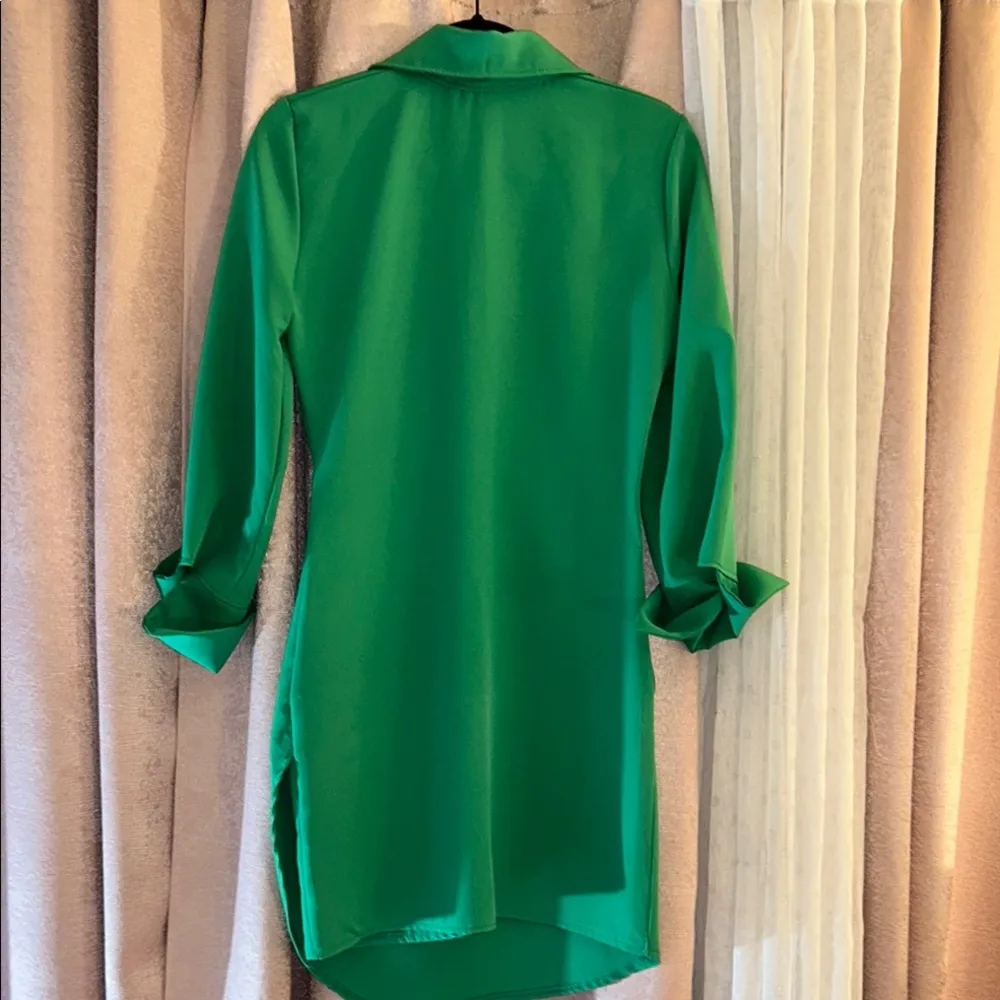 NWT Boohoo Size 4 Sandro Green Notched Collar 3/4 Long Sleeve Shirt Dress - Image 7