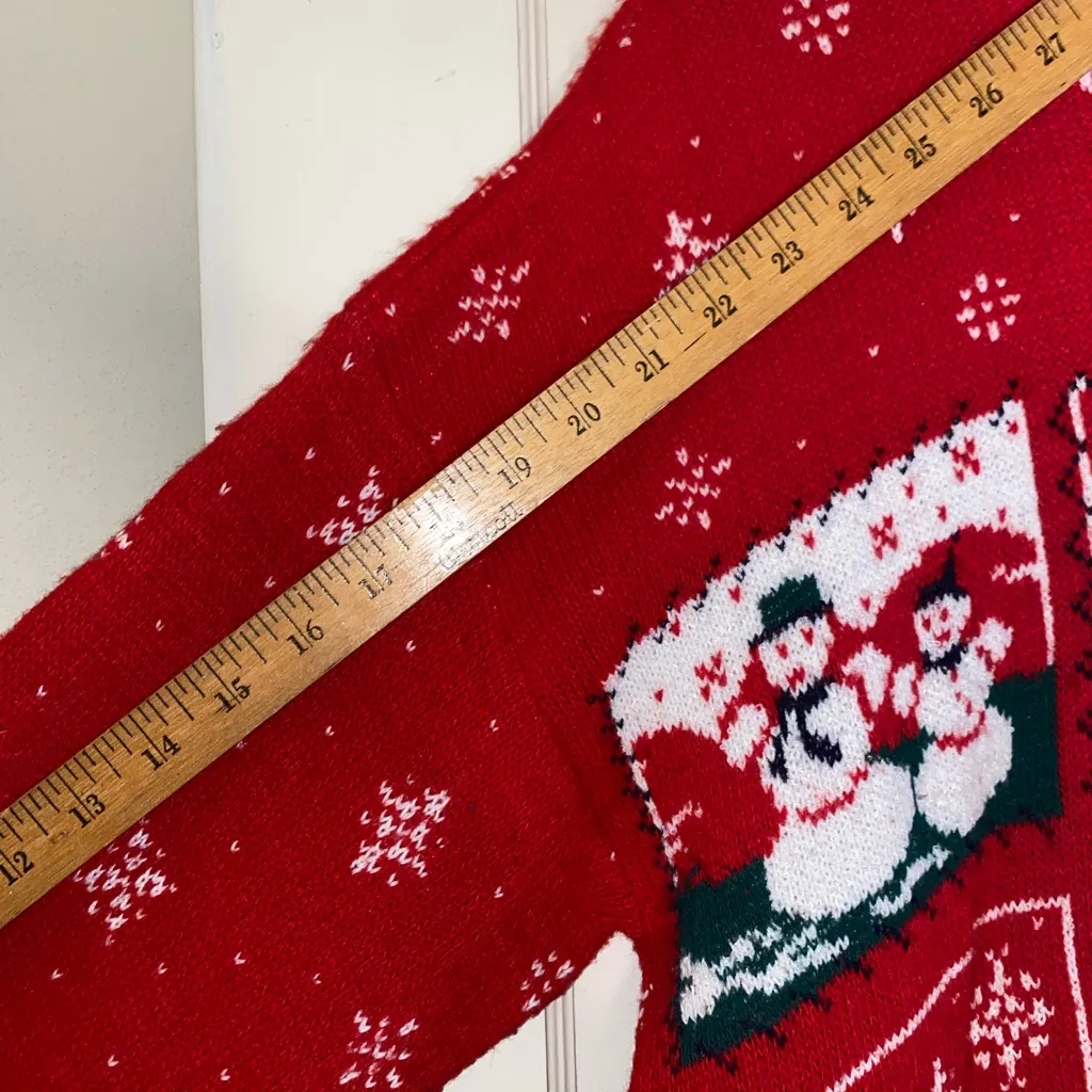 Vintage Willow Bay Long Sweater Knit Snowman Landscape Holiday Large Mock Neck Red - Image 2