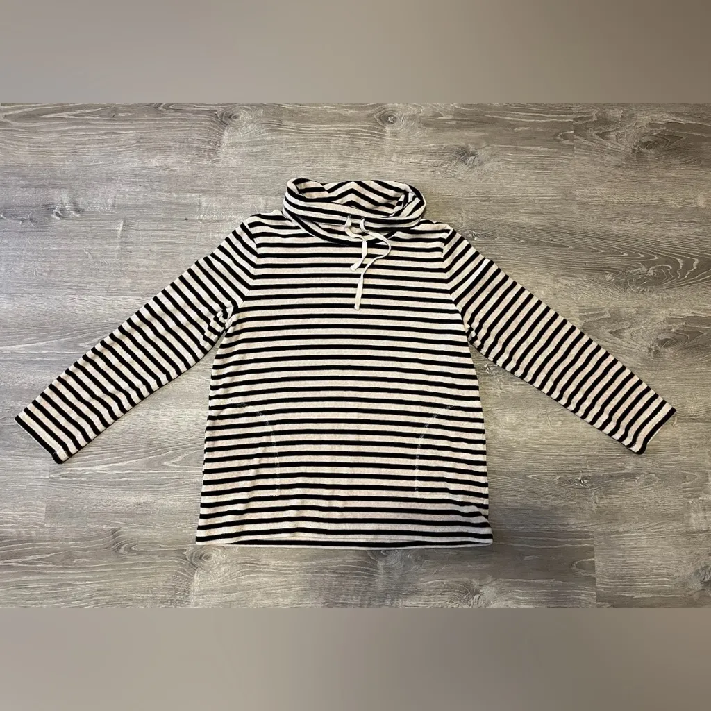 T By Talbots Striped Pullover Mock Neck Sweatshirt Womens Size L Velour - Image 2