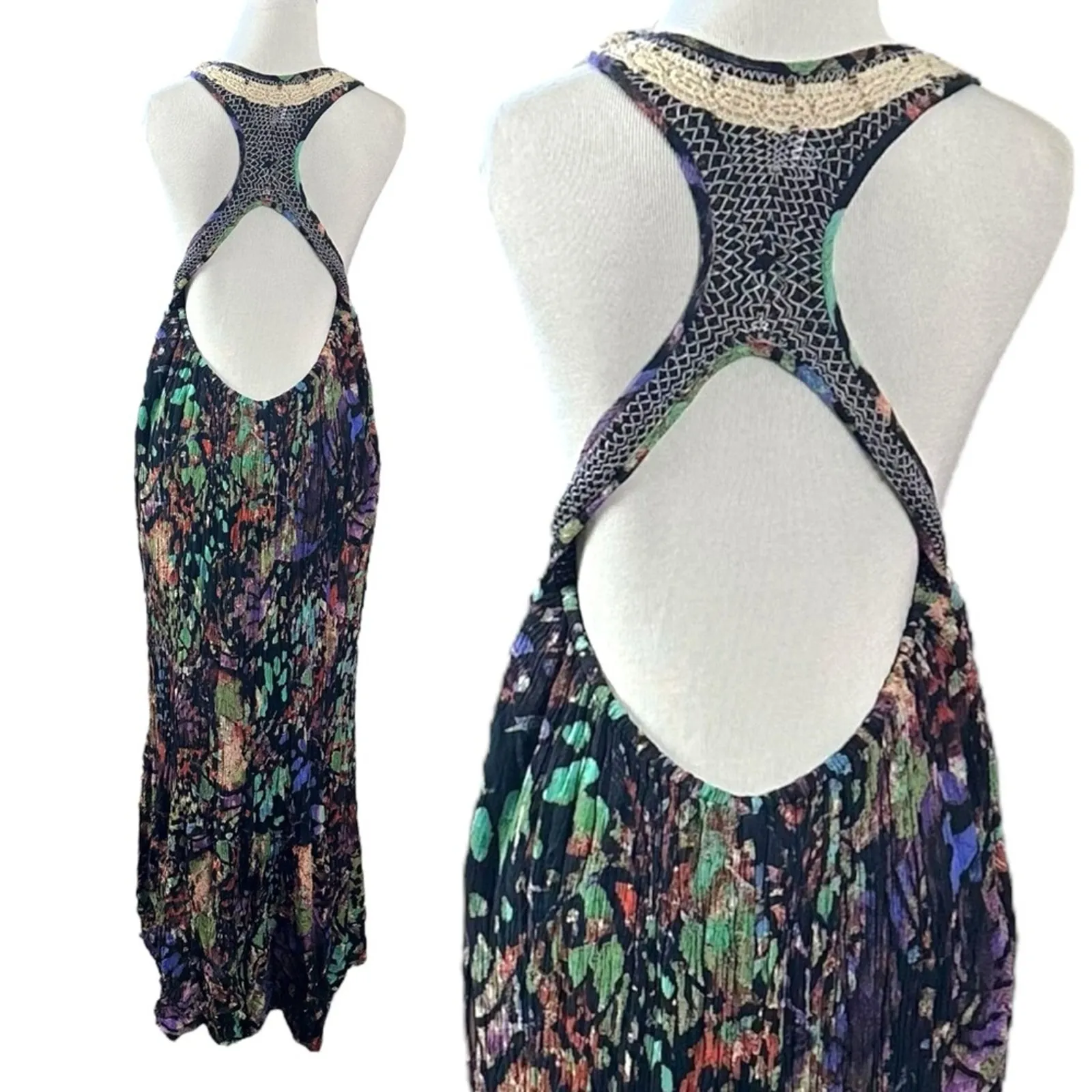 Free People Monarch Maxi Dress Size Large Bohemian Crochet 70s Goddess Halter - Image 10