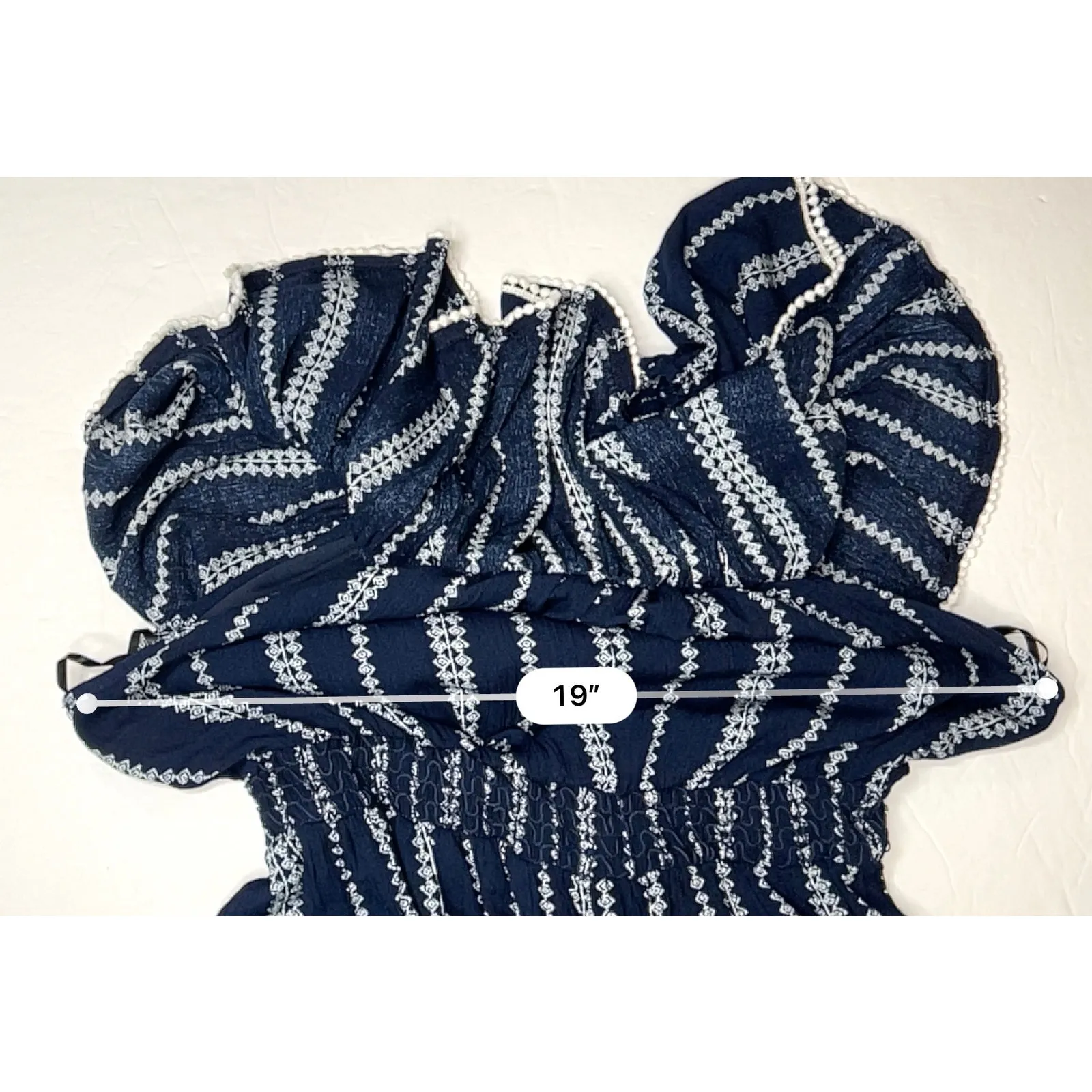 Lulu's EAP20455 See Ya There Navy Off The Shoulder Romper LARGE Cottagecore‎ - Image 4