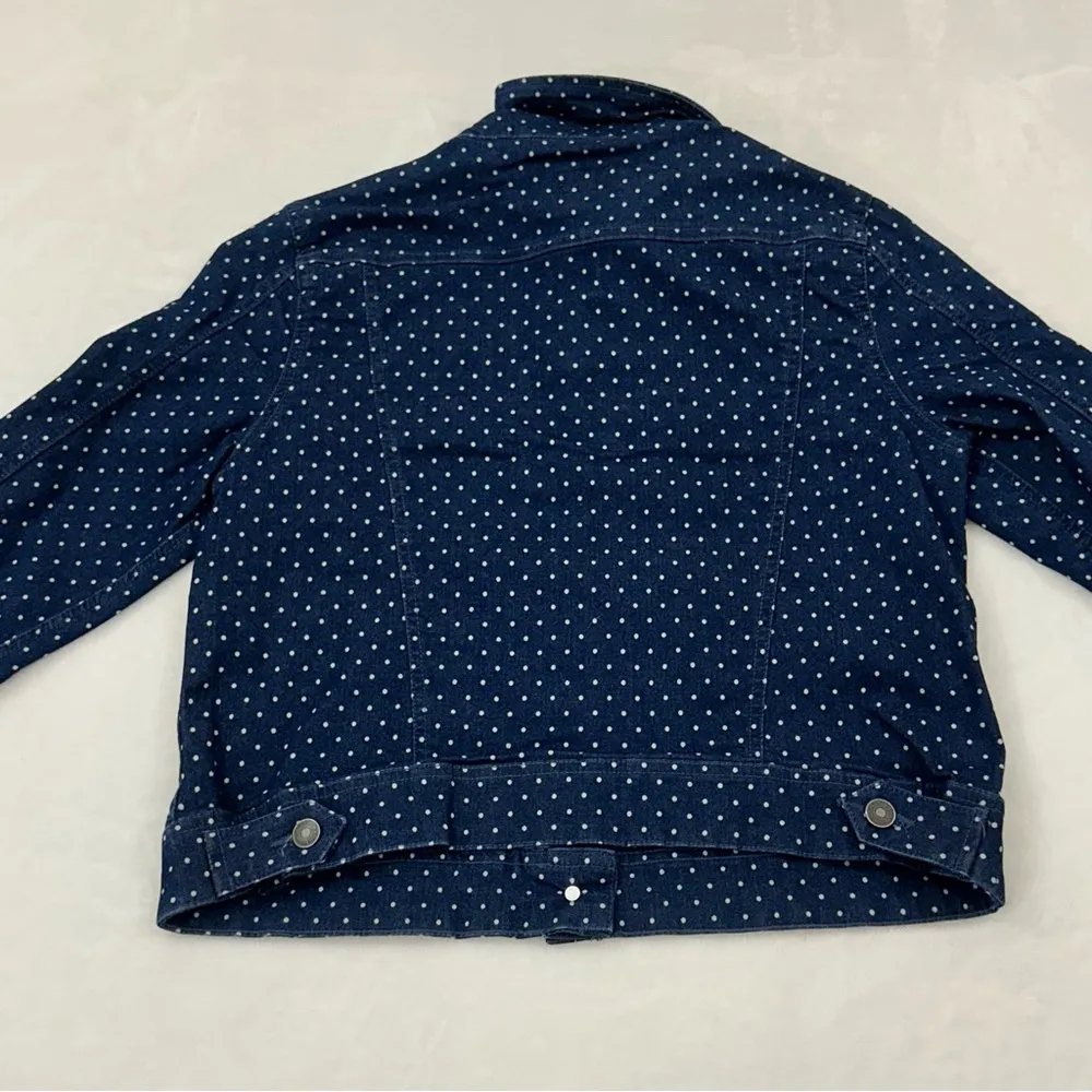 Basic Editions Navy Blue & White Polka Dot Denim Jean Button Up Jacket Women’s S - Image 11