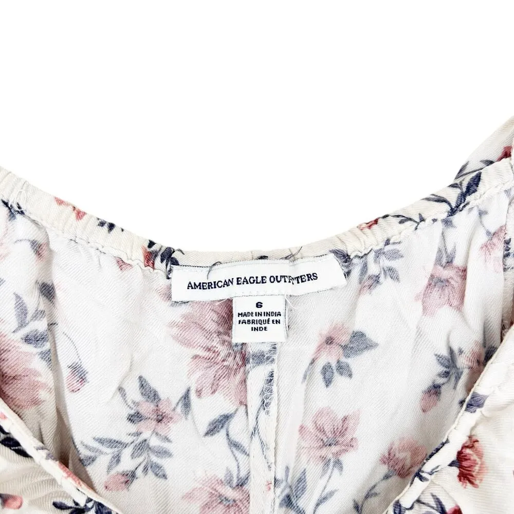 American Eagle Cream Pink Floral Ruffle Top Dress Sz 6 - Image 2