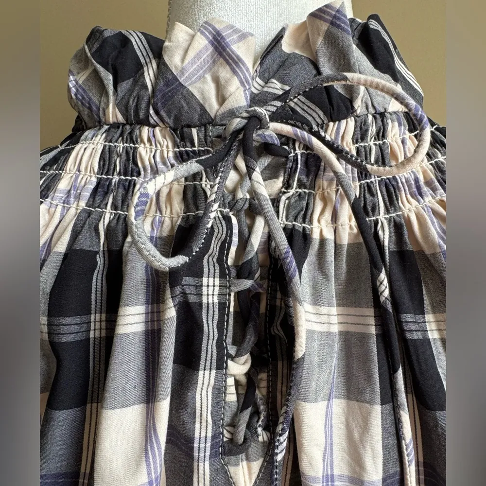 J. Crew FRIDA Black Ivory Blue Plain Smocked Top - Image 9