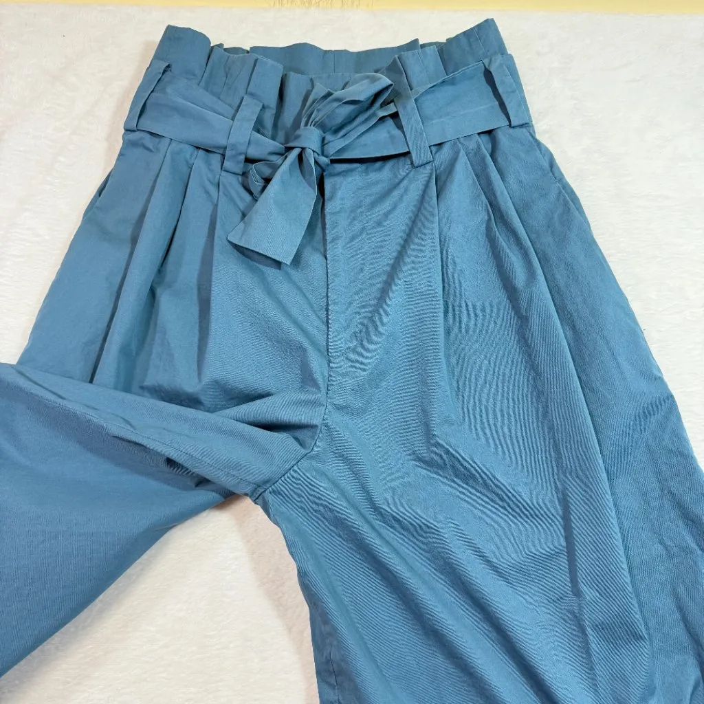 Zara Woman XS Teal Paperbag Wide Leg Pant Tie‎ Belt Minimalist Chic Summer Vaca - Image 5