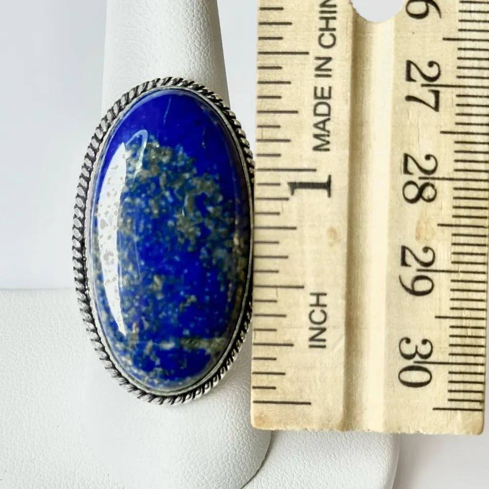 LAPIS Lazuli Large Genuine Stone 925 Sterling Silver Ring Blue - Image 4
