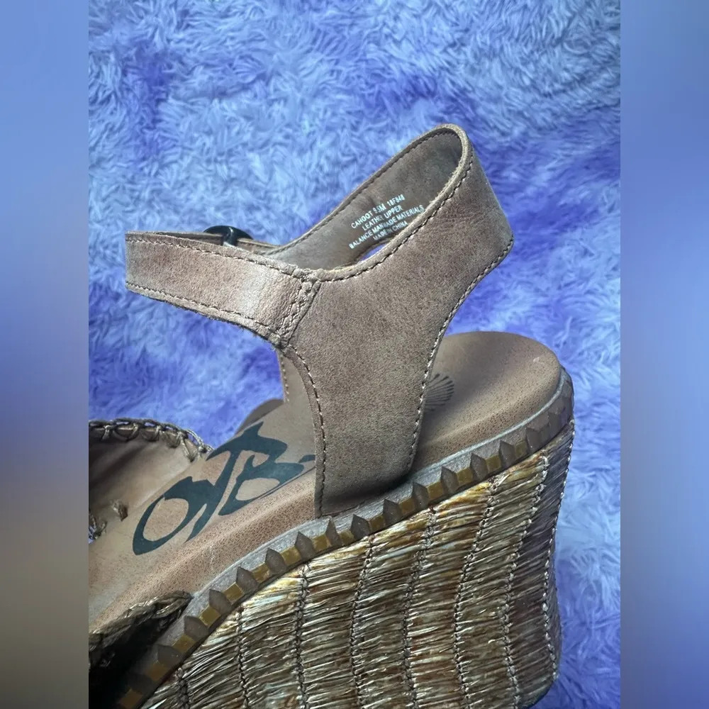 OTBT Leather Brown & Turquoise Chunky Cahoot Espadrille Platform Wedge Sandals - Image 7