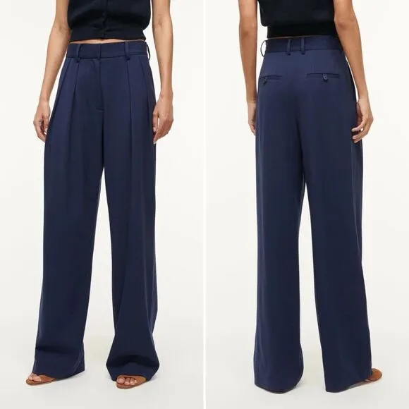STAUD Luisa Straight Leg Trouser Pants in Navy Blue Size 4 - Image 2