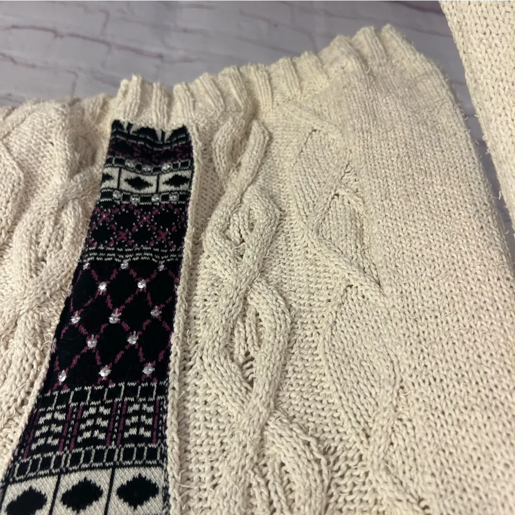 Angel of the North knit colorful retro chic pullover sweater beaded Medium artsy - Image 3