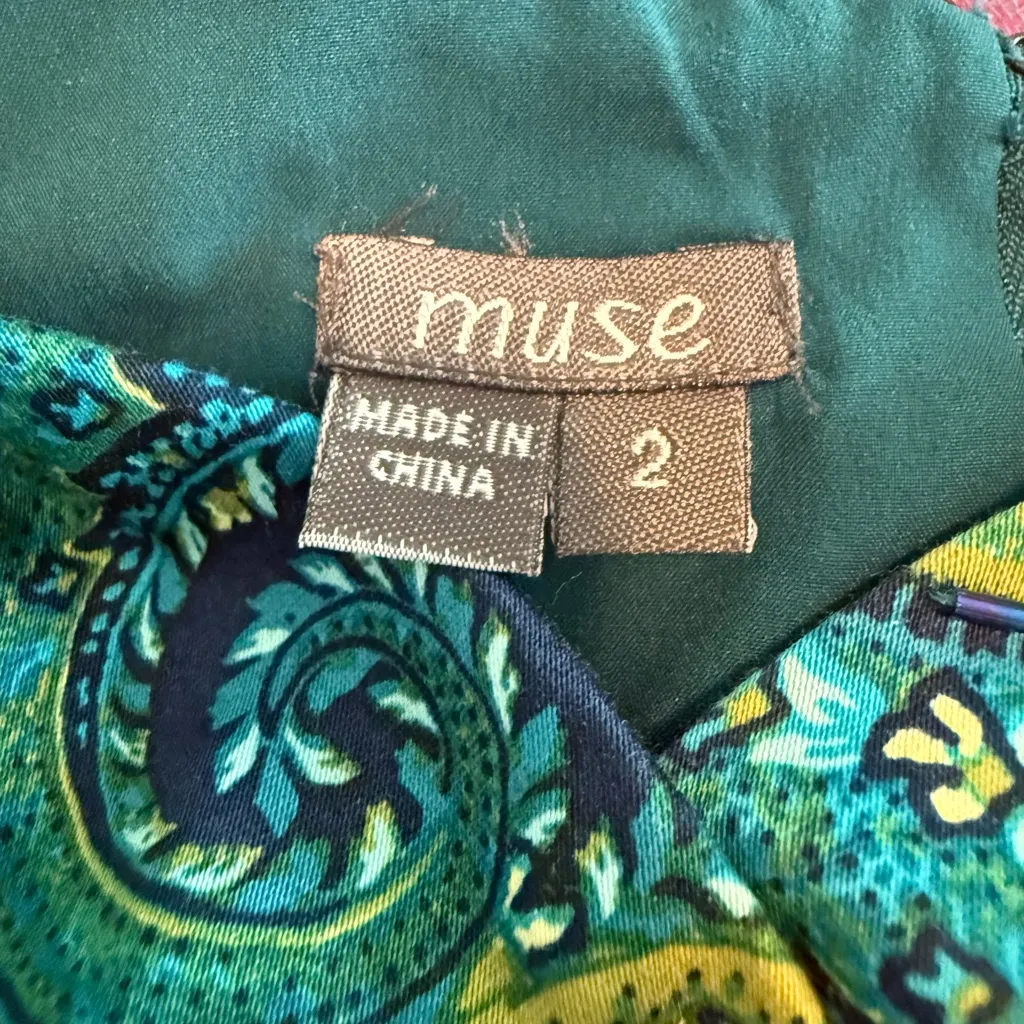 Y2K fairy beaded green and blue Paisley Print Dress Size 2 - Image 2