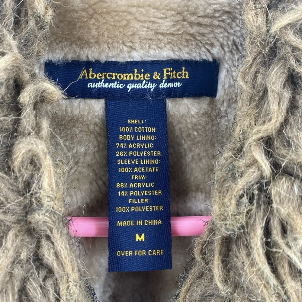 Abercrombie & Fitch denim faux fur collar fuzzy lined Y2K heavy jacket size M - Image 3