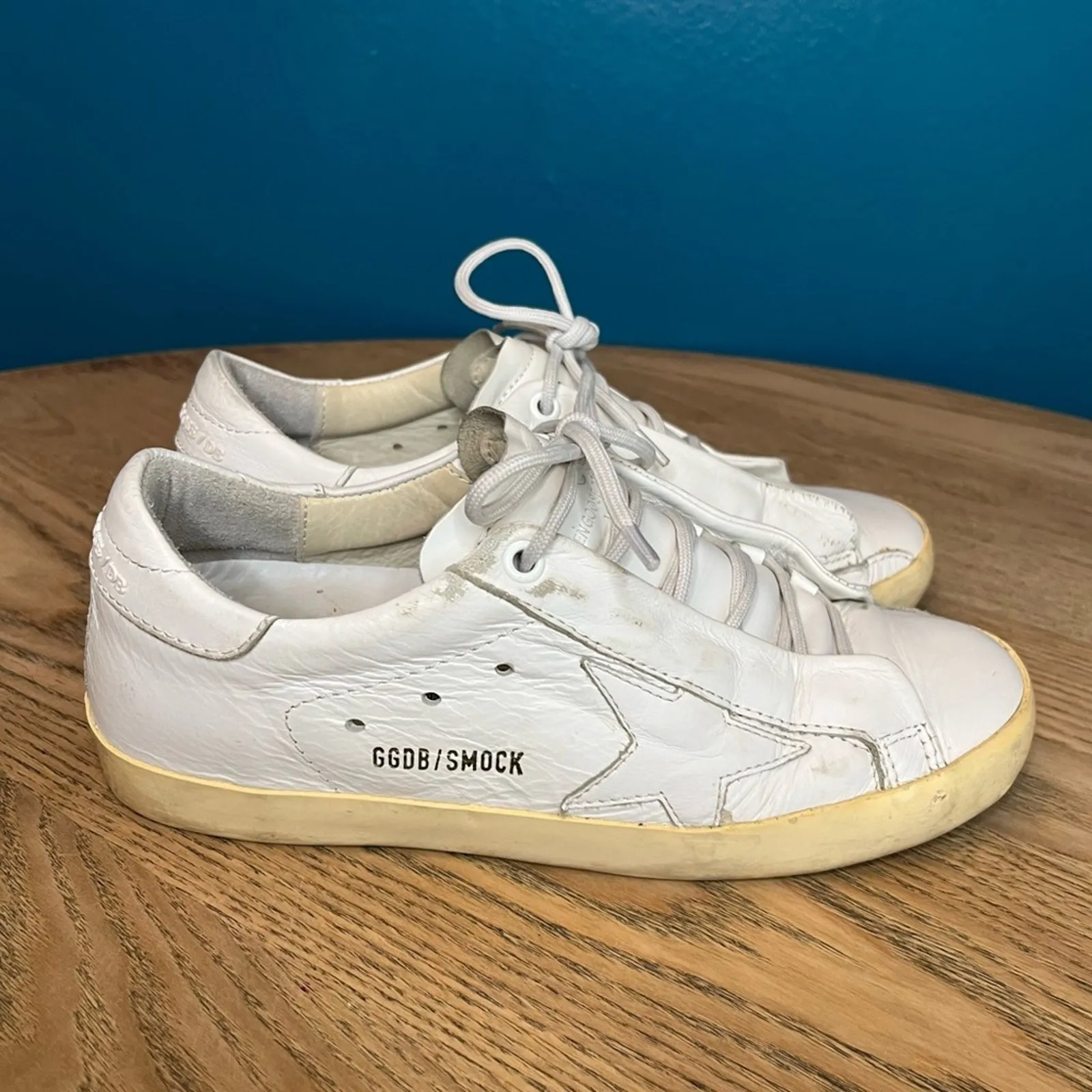 Golden Goose Superstar Smock White Distressed Leather Lace Up Sneakers Size 36/6 - Image 2