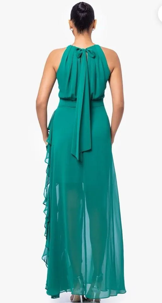 Betsy And Adam HELEN" LONG CHIFFON HALTER NECK DRESS Size 8 Green Formal Wedding - Image 2
