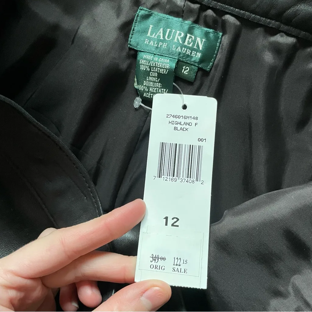 LAUREN Ralph Lauren Black Genuine Leather Straight Leg Pant 12 - Image 3