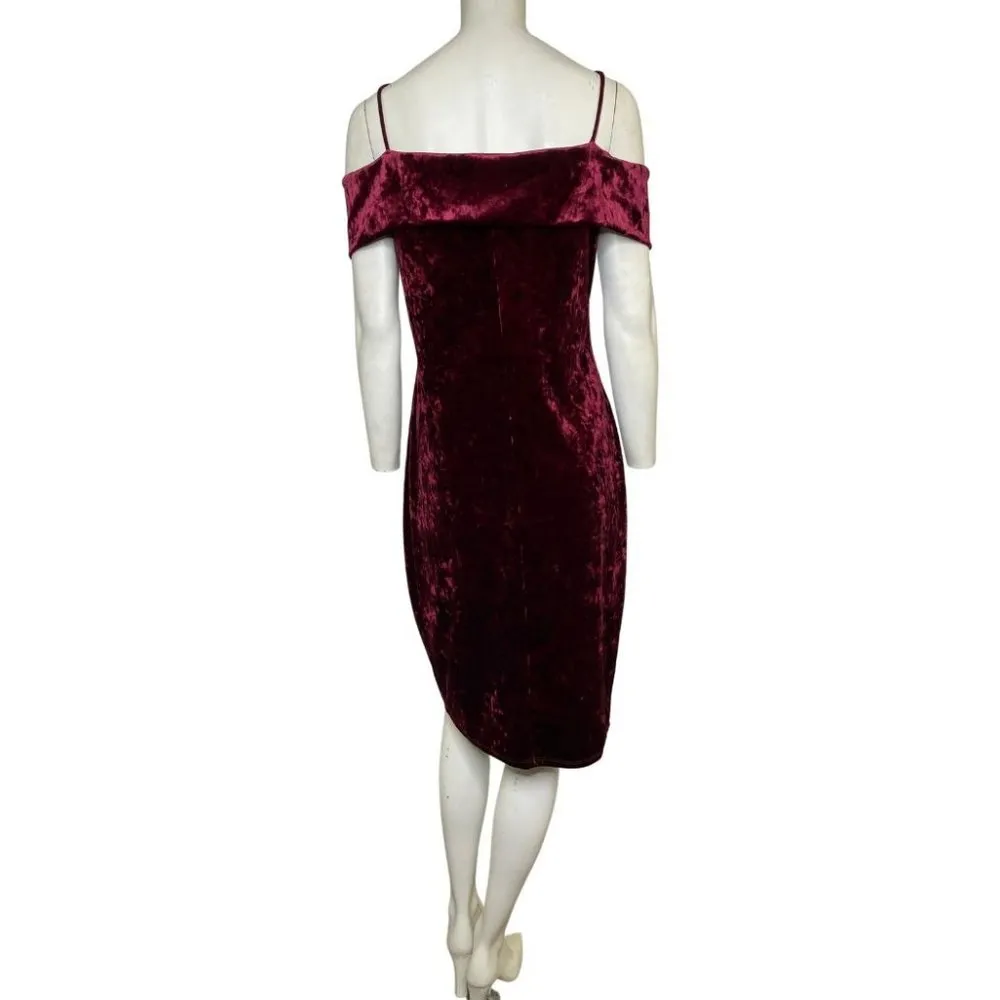 Velvet Off The Shoulder Sweetheart Midi Dress Burgundy Red Size 2XL NWT - Image 2