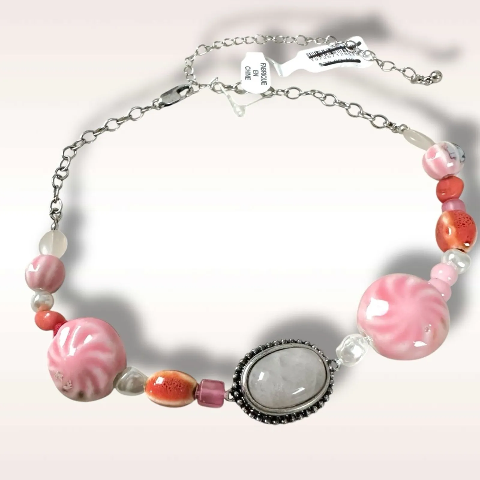 Free People Bohemian Chunky Agnes Choker Silver Pink Beach Boho NWT HTF Layering - Image 6