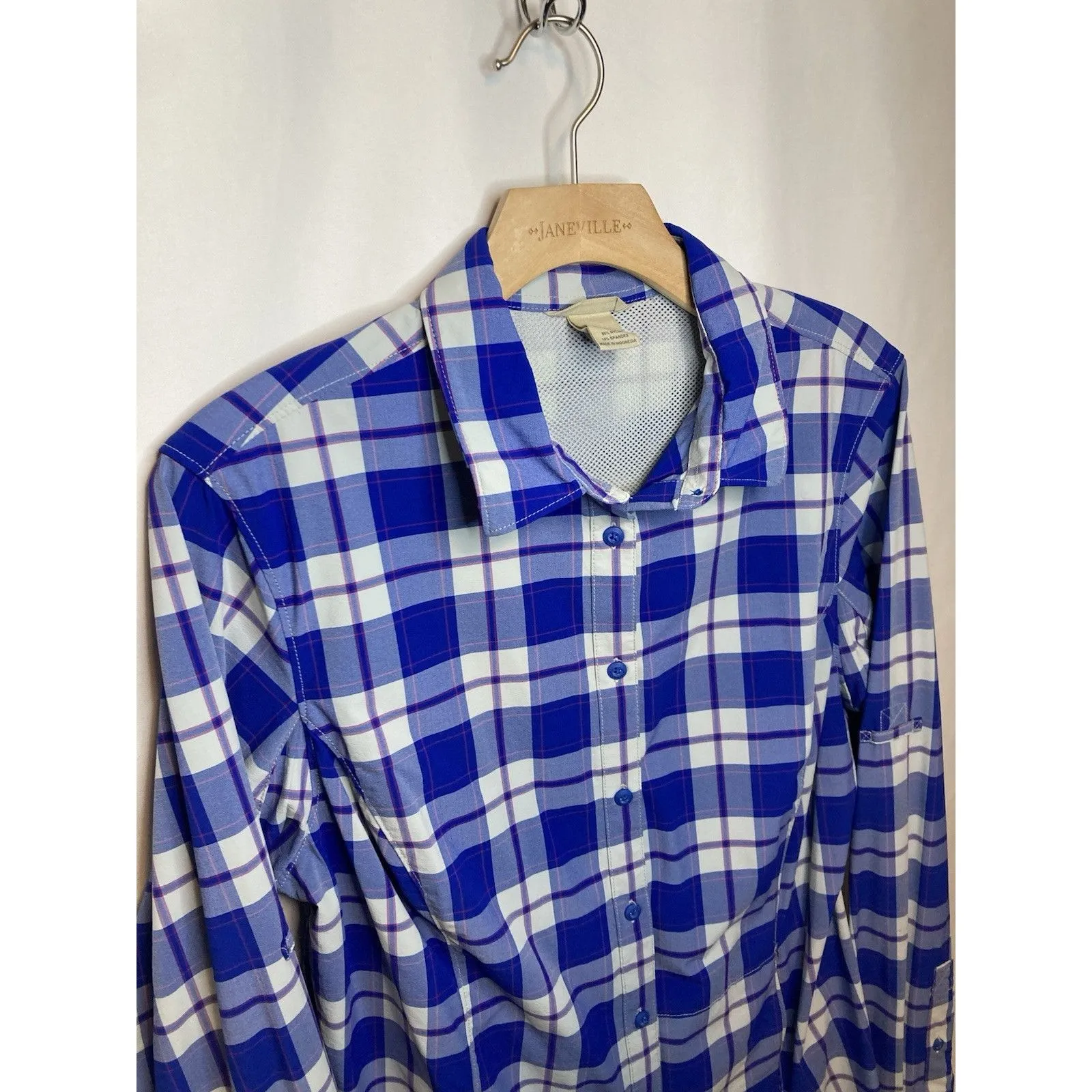 Duluth Trading Fisherman Plaid Shirt L Cabincore Womens Vented Button Up Blue Size L - Image 2