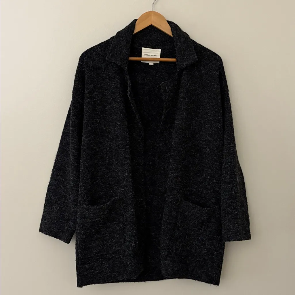 Thread & Supply Open Front Cardigan Sweater Jacket Charcoal Black Size S - Image 11