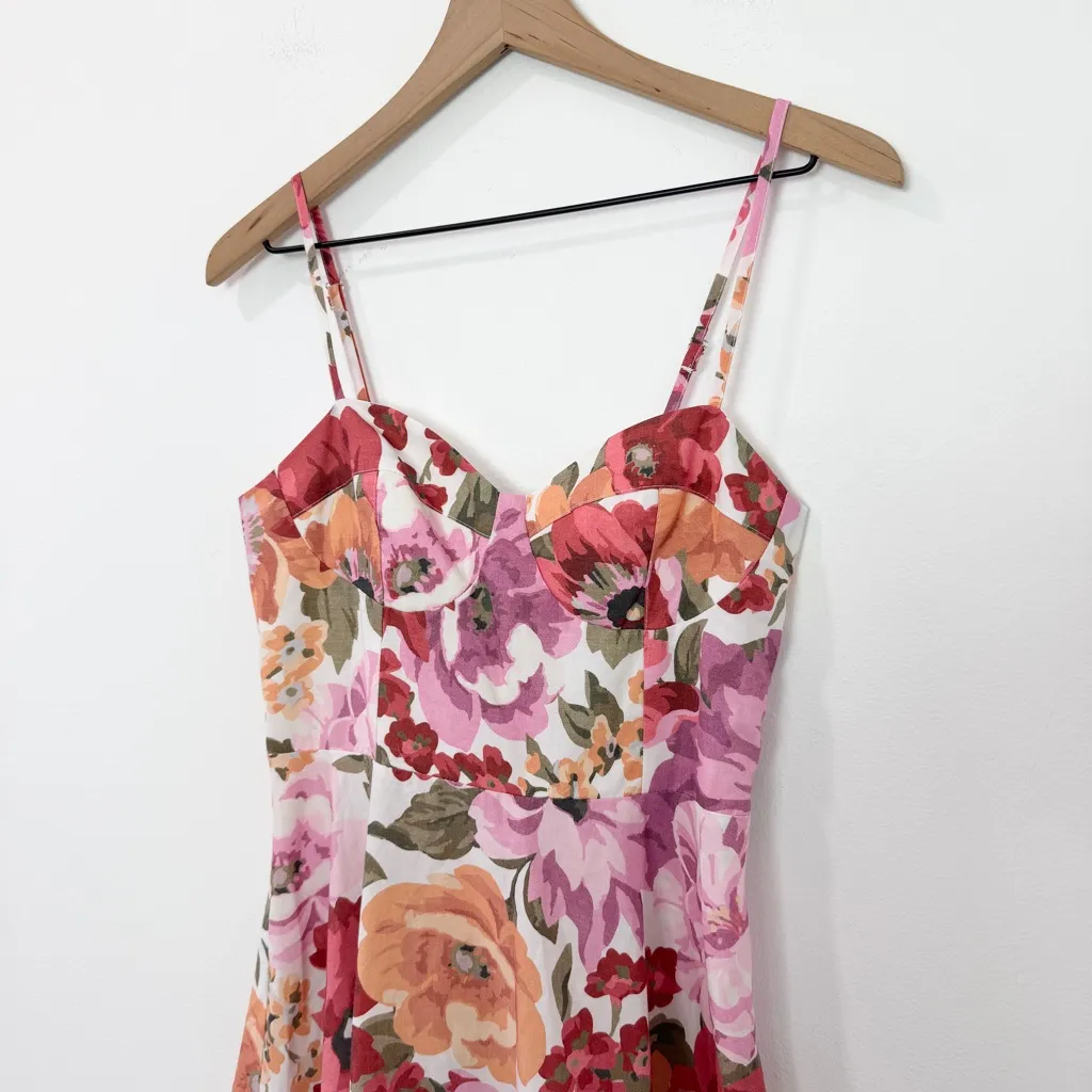 Showpo Robertson Midi Dress Strappy Sweetheart Bustier Flare Spring Floral US 6 Pink - Image 4