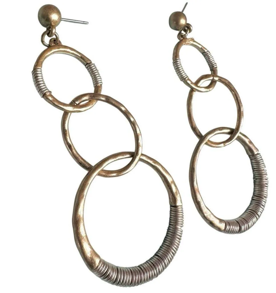 Boho Hammered circle Statement Earrings – Gold & Silver Tone - Image 6