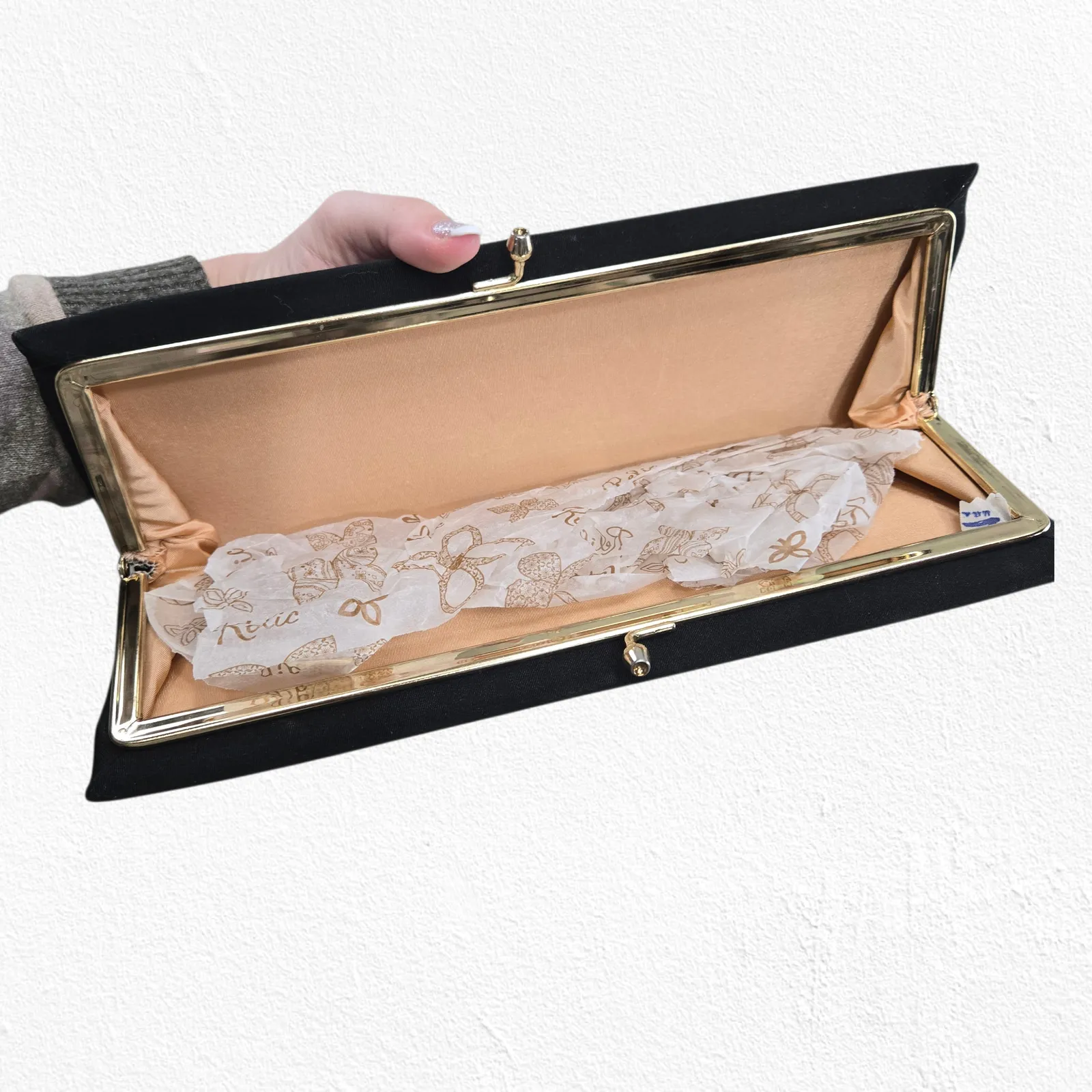 1940s Black Evening Clutch Kiss Lock Vintage Formal Handbag USA - Image 8