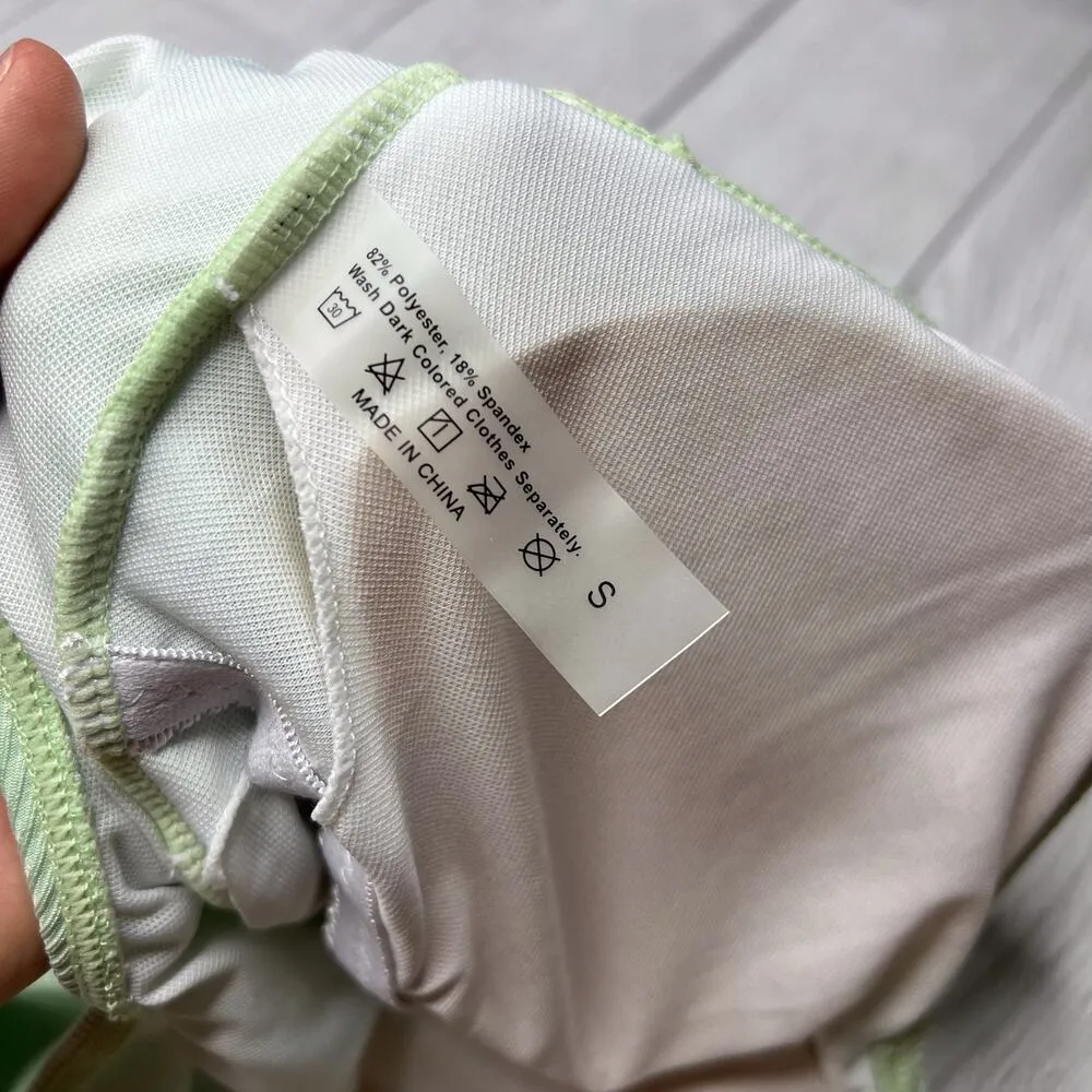 Zaful Sage Green Crinkle Ribbed One Piece Deep Scoop Neck One Piece Swimsuit S - Image 6