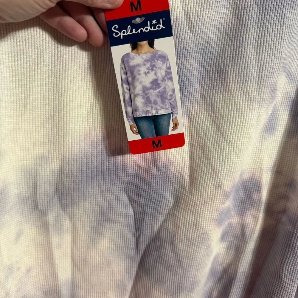 Splendid Lavender Tie Dye Waffle Knit Pullover Sweatshirt –‎ Size M – NWT - Image 5