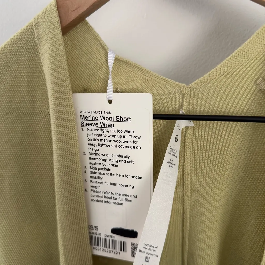 Lululemon XS/S NEW Merino Wool Short Sleeve Wrap Cardigan Dew Green Oversized - Image 5