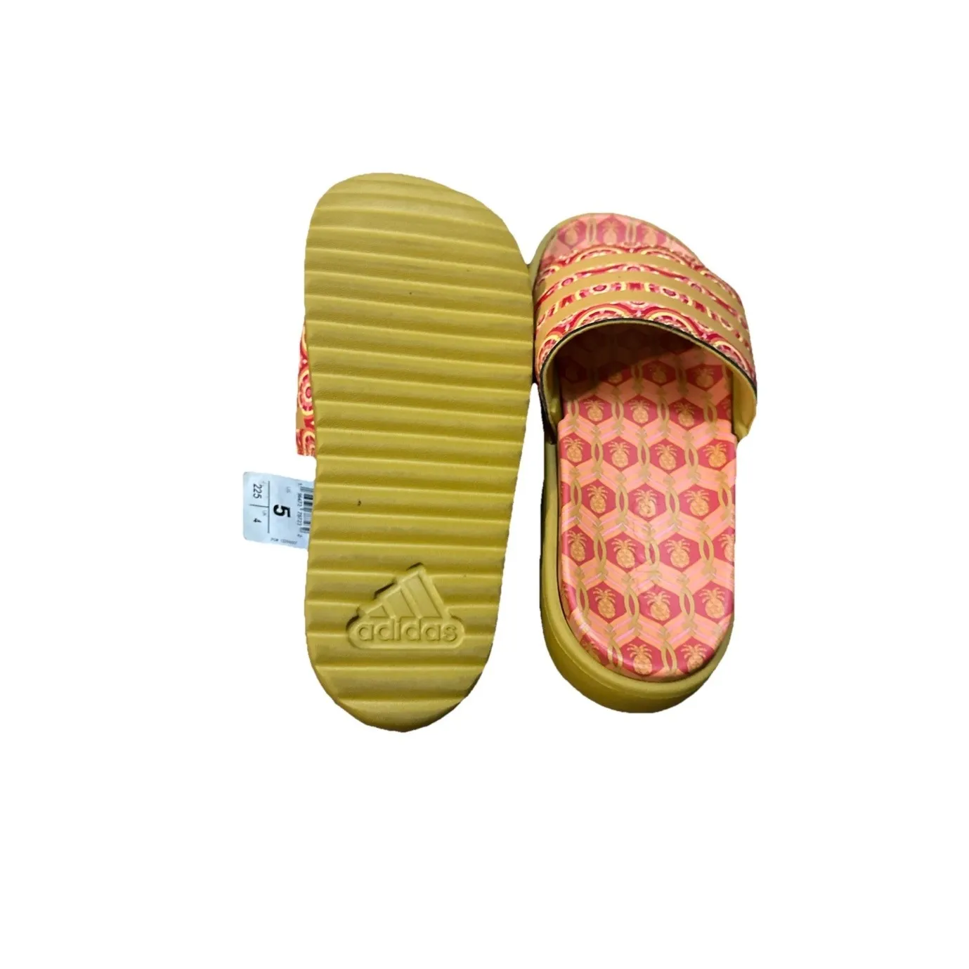 Adidas Platform‎ Slides Women's Size 5 Orange Pink Geometric Print Comfort - Image 4