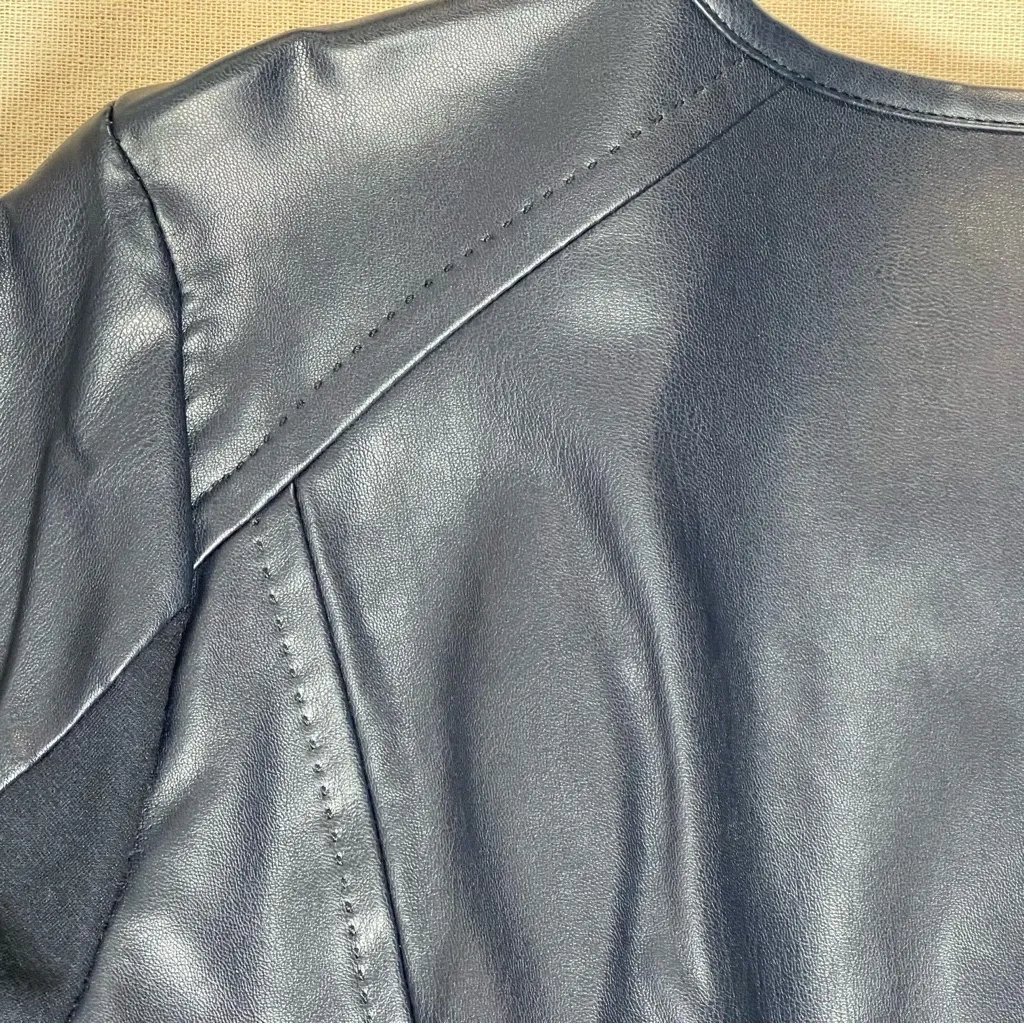 Christopher & Banks | Navy Zip-Up Faux Leather Floral Embroidered Jacket | PXL - Image 10