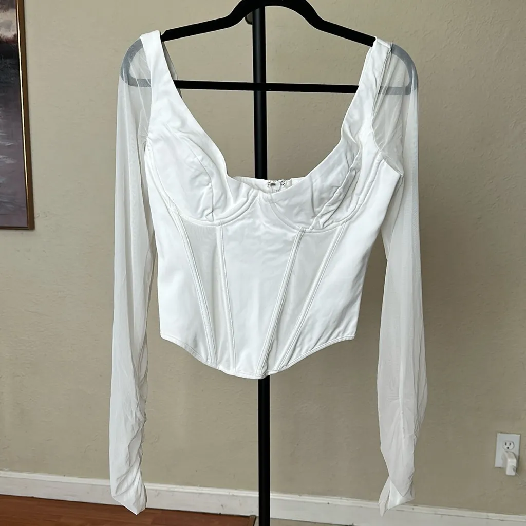 HOUSE OF‎ CB Araminta corset mesh top NWOT size L  white - Image 3