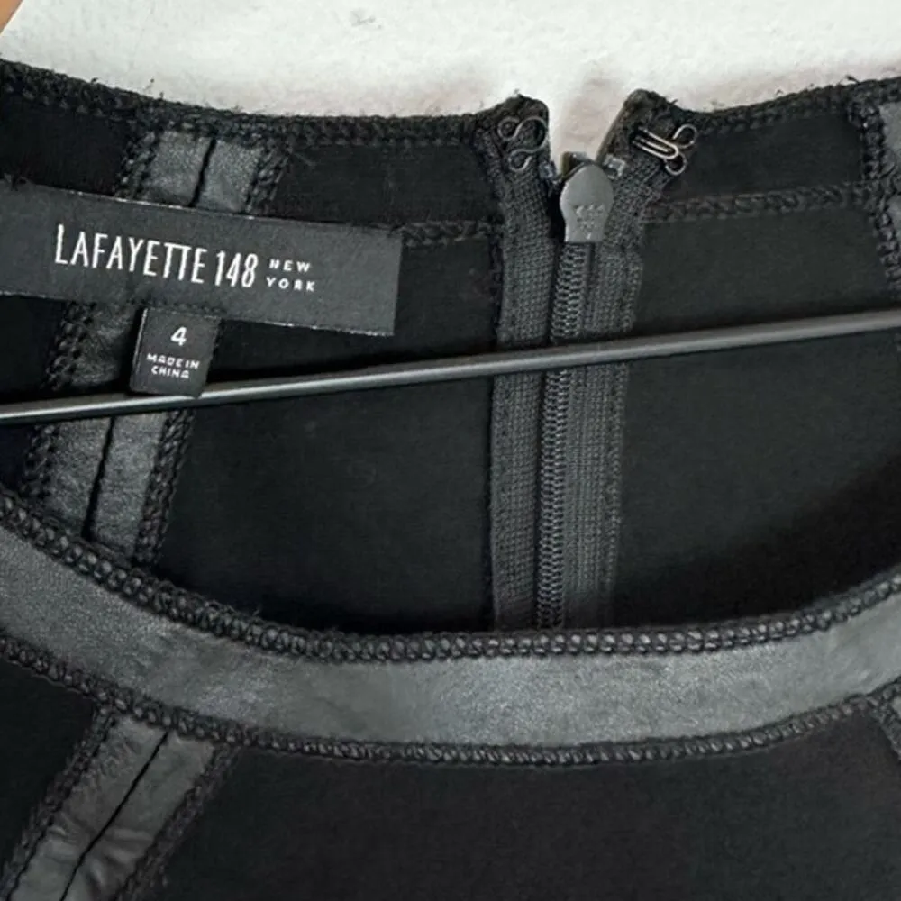 Lafayette 148 New York Overlook Black Leather Trim Dress Career Business size 4 - Image 5